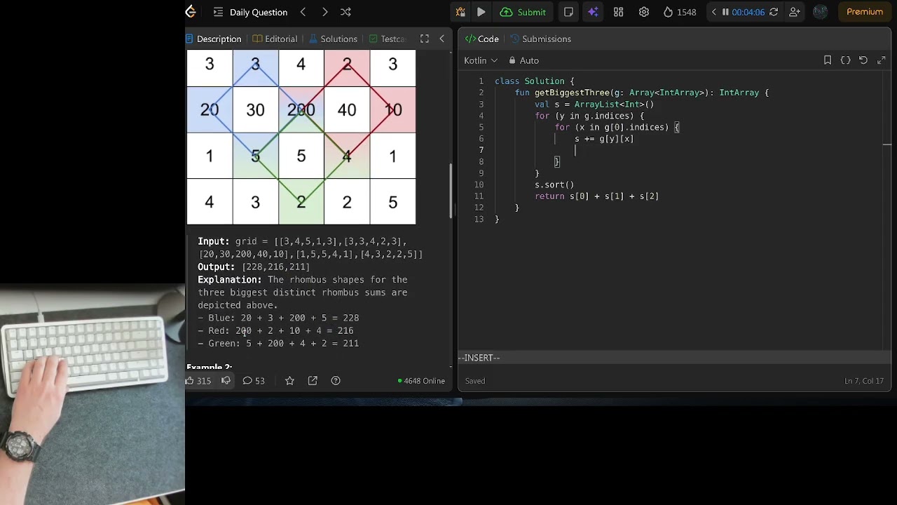 # 16.03.2026 [1878. Get Biggest Three Rhombus Sums in a Grid]