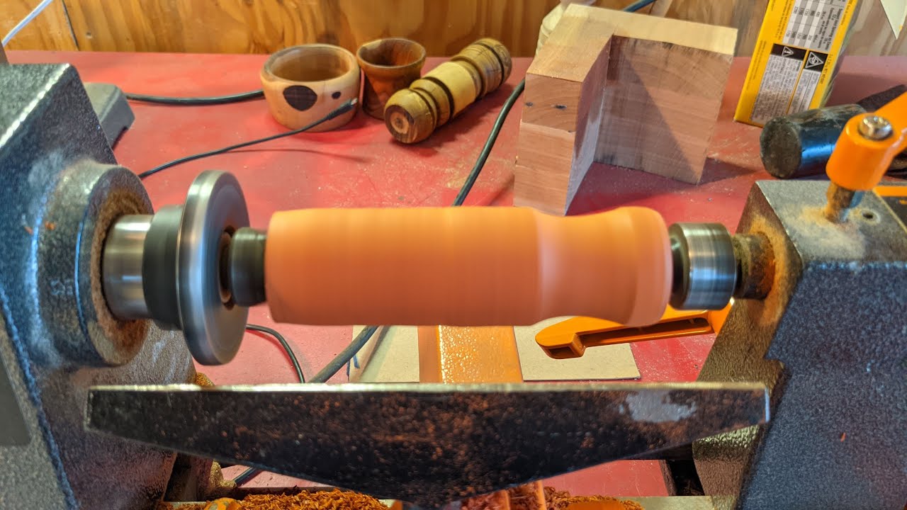 Lathe made Padauk knife handle