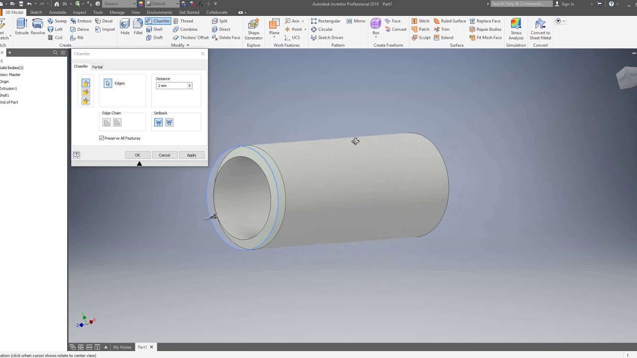 Inventor 2019 - Tutorial  6: 3D Modelling a Gudgeon Pin