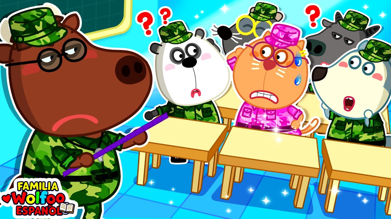Familia Wolfoo Español | ¿KAT SE UNE A UNA ESCUELA MILITAR SÓLO PARA VARONES? - Dibujos Animados