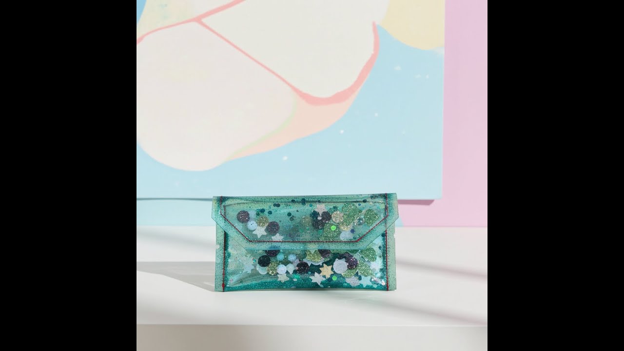 Turquoise Vinyl Holographic Stars and Baubles Small Clutch