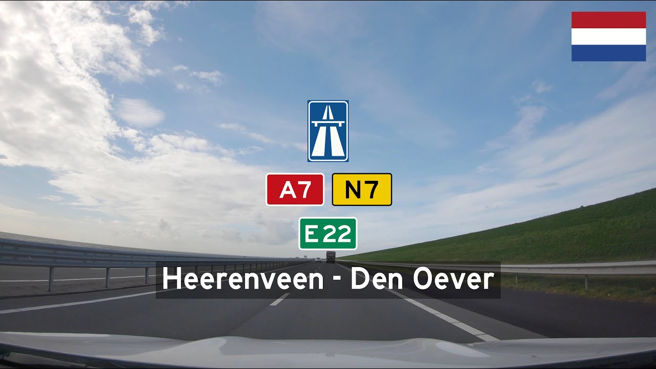 Driving in The Netherlands: A7 E22 from Heerenveen to Den Oever via the Afsluitdijk