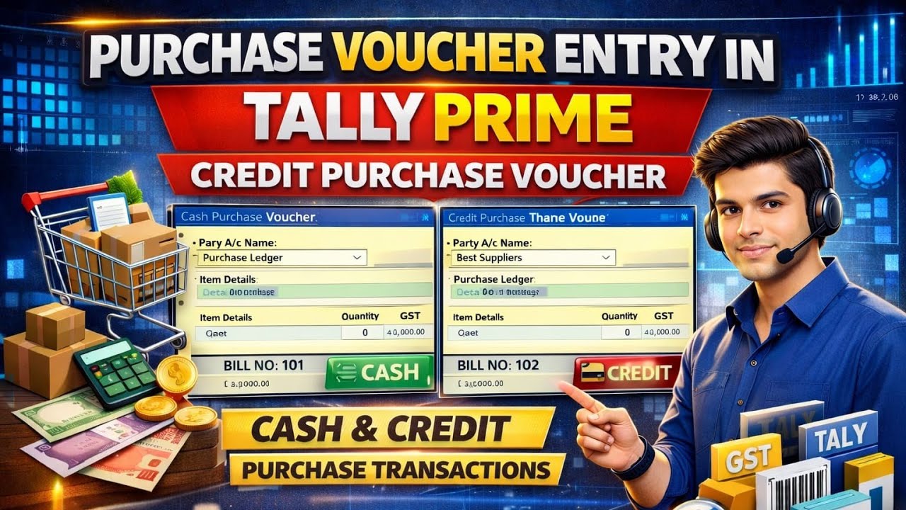 Purchase Voucher Entry in Tally Prime  |Create Purchase Voucher |Credit/Cash#Purchase Transaction