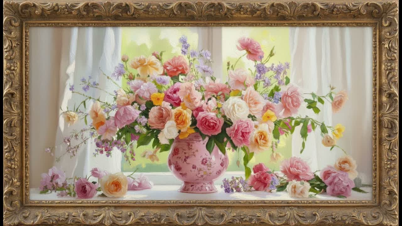 4K Romantic Spring Florals | Vintage Pink Vase Art | Relaxing Music for Valentine’s Day & Spring