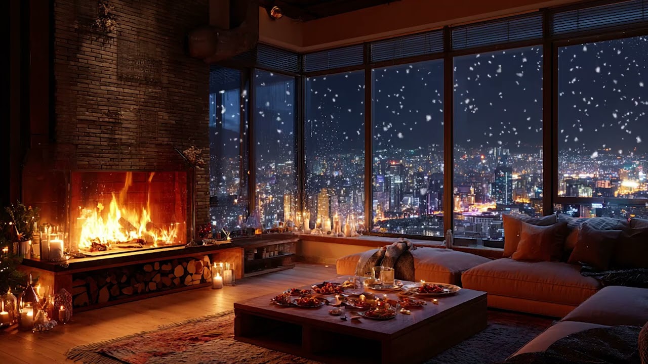 Snowy Cabin Piano Night Sanctuary | Fireplace Warmth for Deep Relax