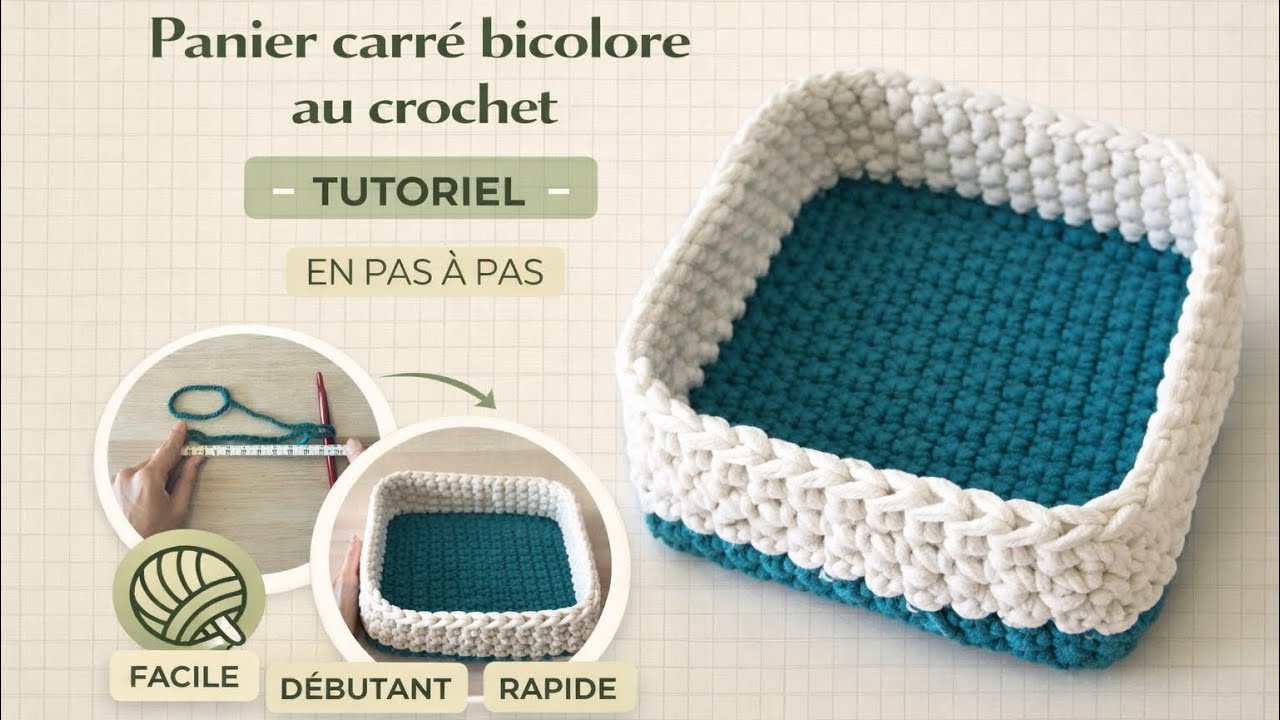 Comment faire un Panier carré facile au crochet : tuto en pas à pas