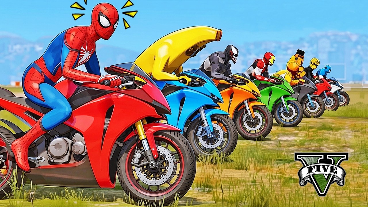 HOMEM ARANHA e AMIGOS SALTO COM MOTO! MOTOS COM SPIDERMAN!