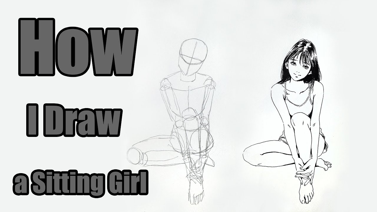 How I Draw a Sitting Girl | Step-by-Step Sketch Process|座っている女の子の描き方