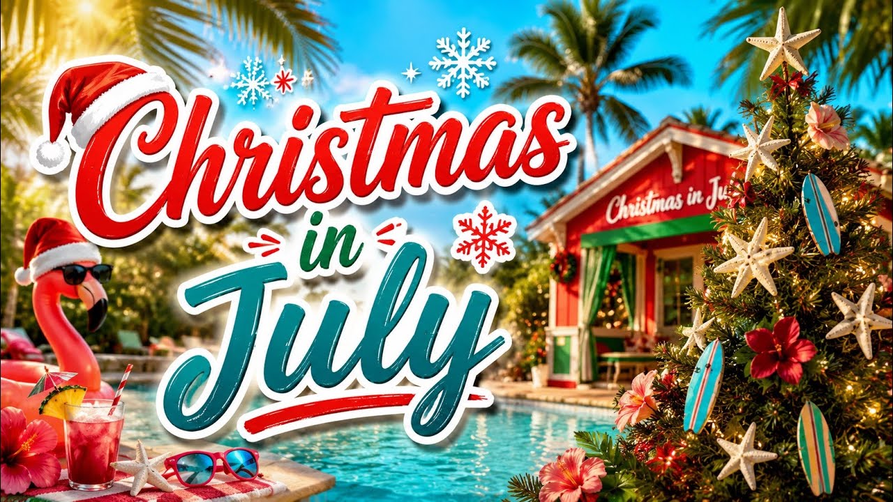 🌴 | Tropical Summer Christmas Ambience in 4K | Beach Music & Gentle Movement | Christmas in July 🎄