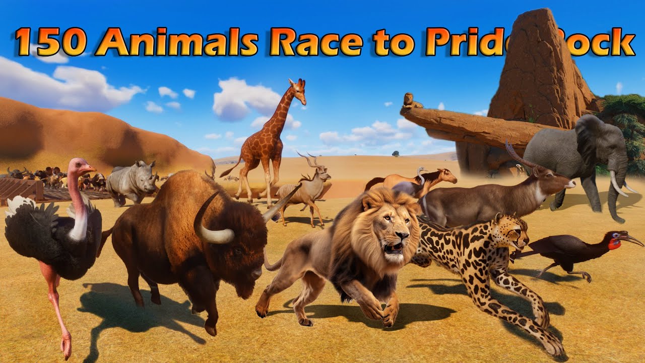 150 Animals Race to Pride Rock Lion king in Planet Zoo included Lion, Ostrich, Tiger & Elephant