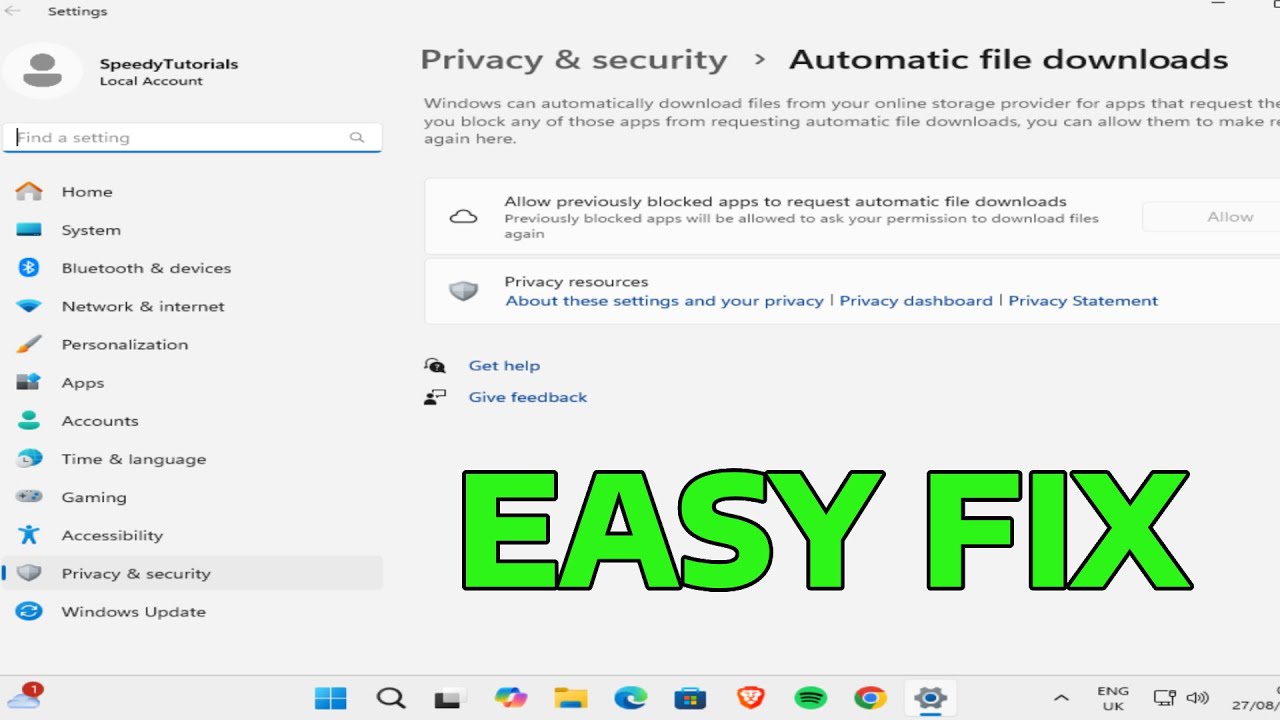 How To Allow or Block Automatic File Downloads for Apps in Windows 11