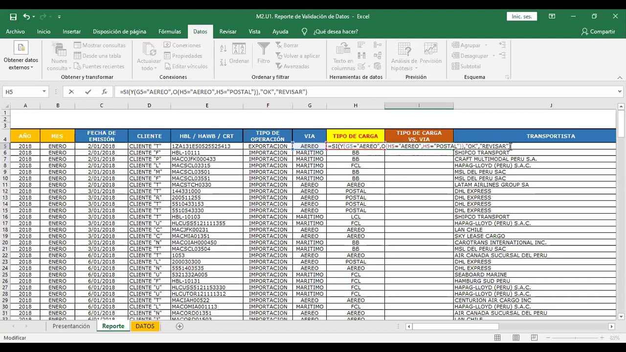 Conferencia de Excel para Operadores Logísticos - Reporte de Validación de Datos 14 sep 2020