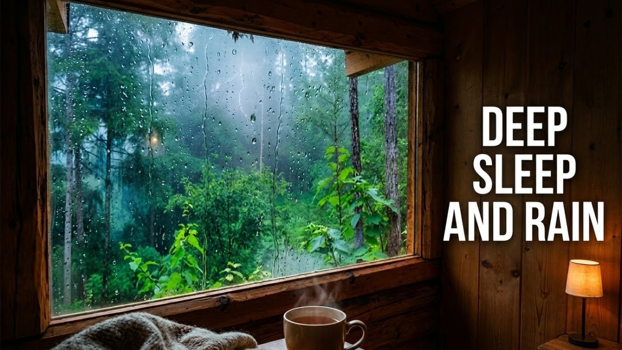 Cozy Rain on Window for Deep Sleep & Relaxation | Cabin Forest Ambience