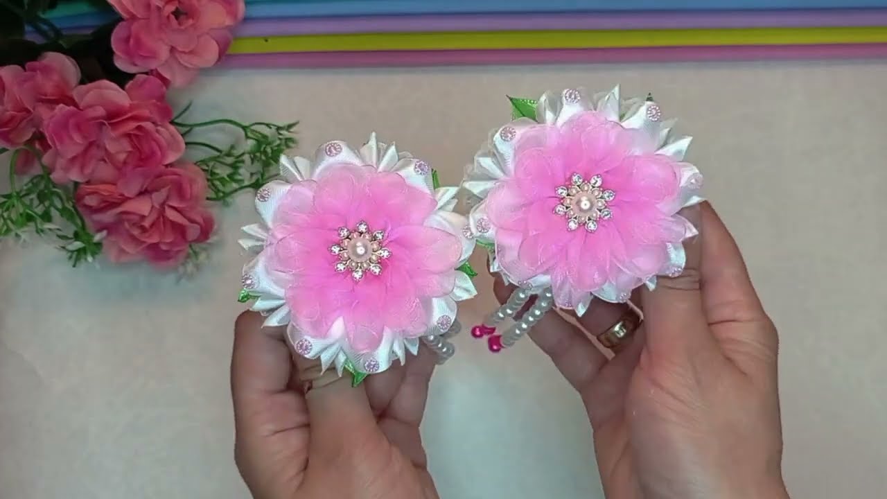 DIY 🎀 Пышные бантики из атласа и органзы/ канзаши мк / 🎀 Bows diy