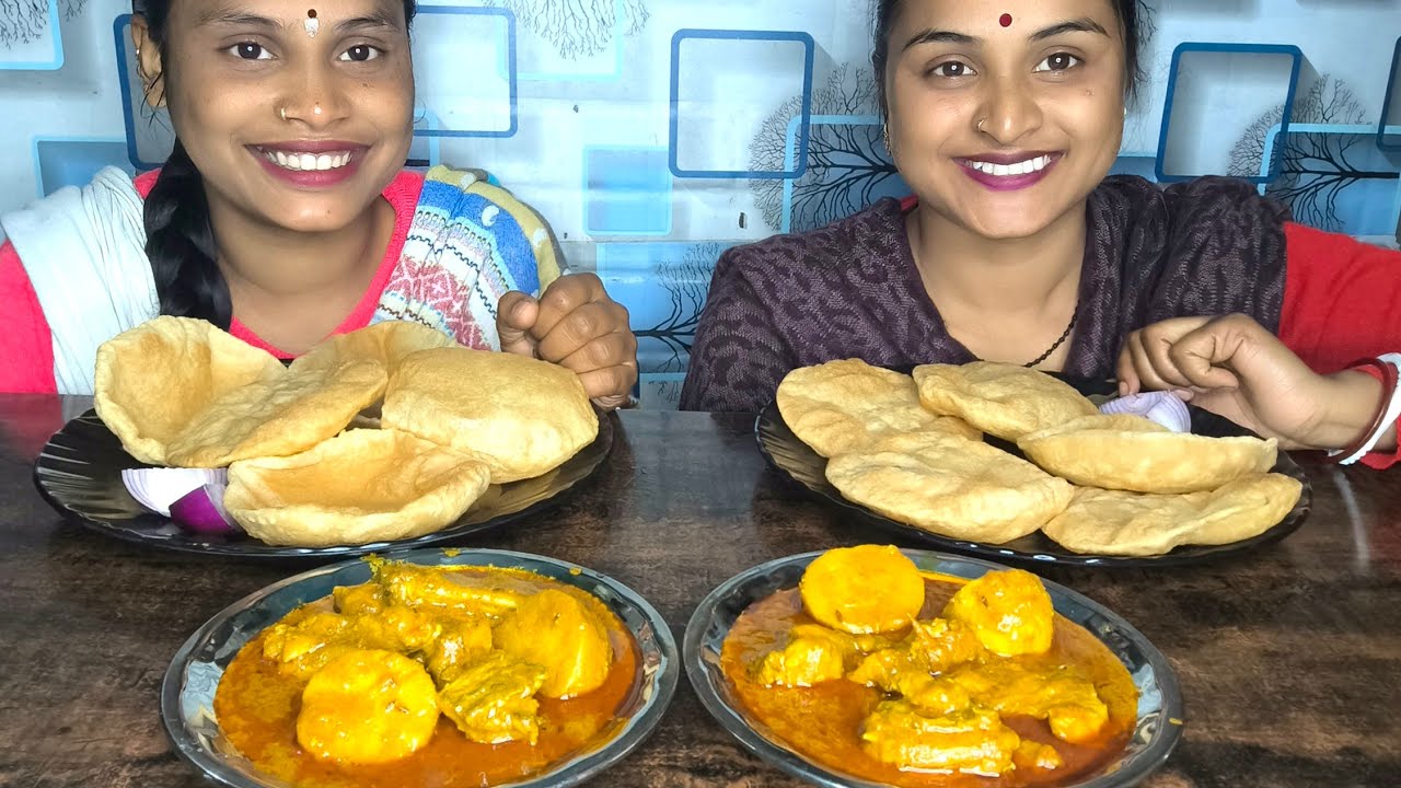 New eating Bengali food spicy🔥🔥chicken curry Puri delicious food spicy chicken eating show