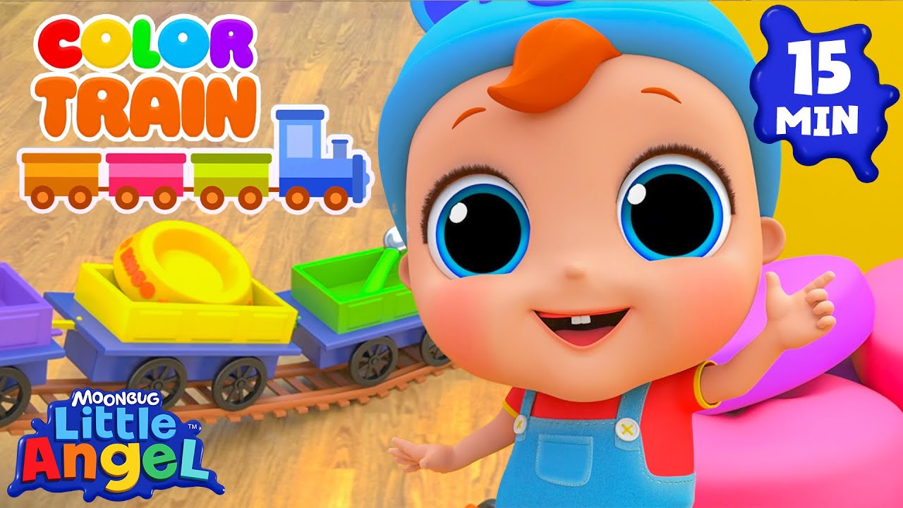 Color Learning Songs 🎨 Color Train Song 🚂 Little Angel Nursery Rhymes | Bingo and Baby John