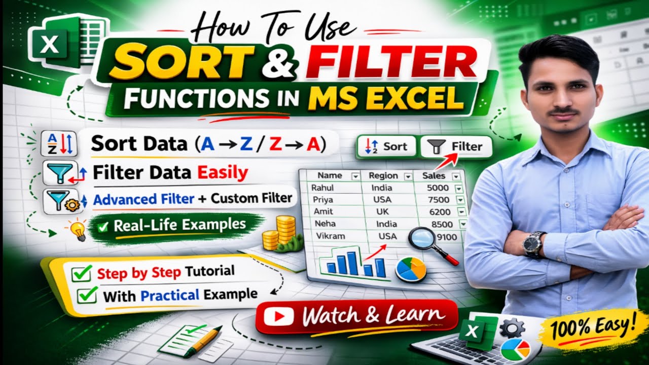 HowToUse Sort and Filter Functions inMS Excel | SortFunctionExcel Filter Function inExcel #computer 