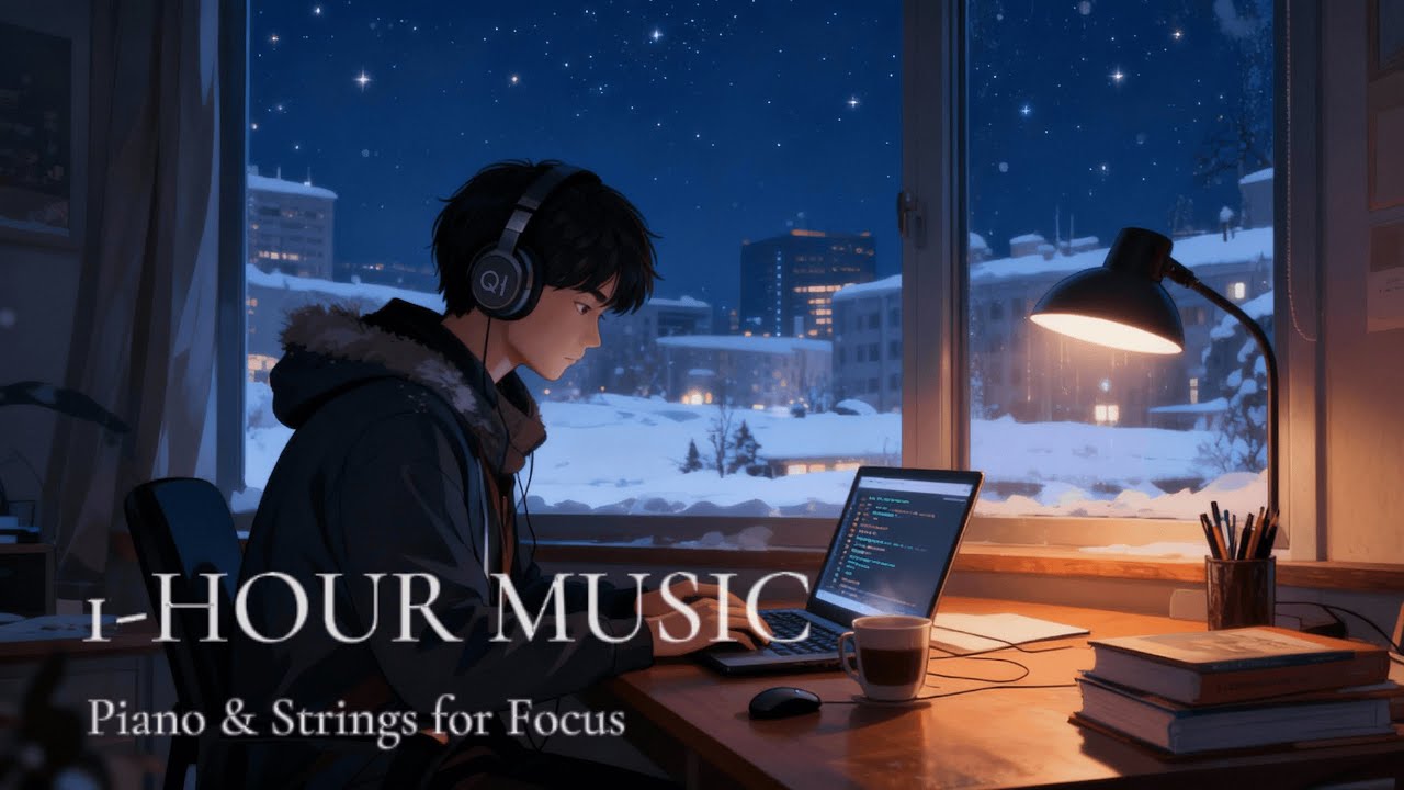 1-Hour Lofi for Focus | Piano & Violin — Winter Night Coding