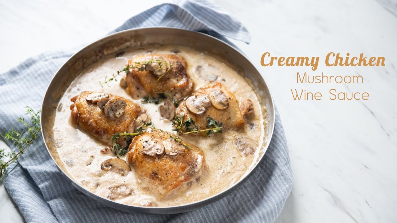 Skillet Chicken with a Mushroom White Wine Cream Sauce
