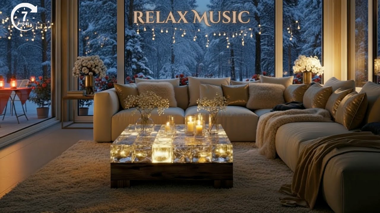 Choose Calm Over Noise ❄️ Cozy Winter Living Room | Snowfall Ambience, Peaceful Winter Atmosphere.