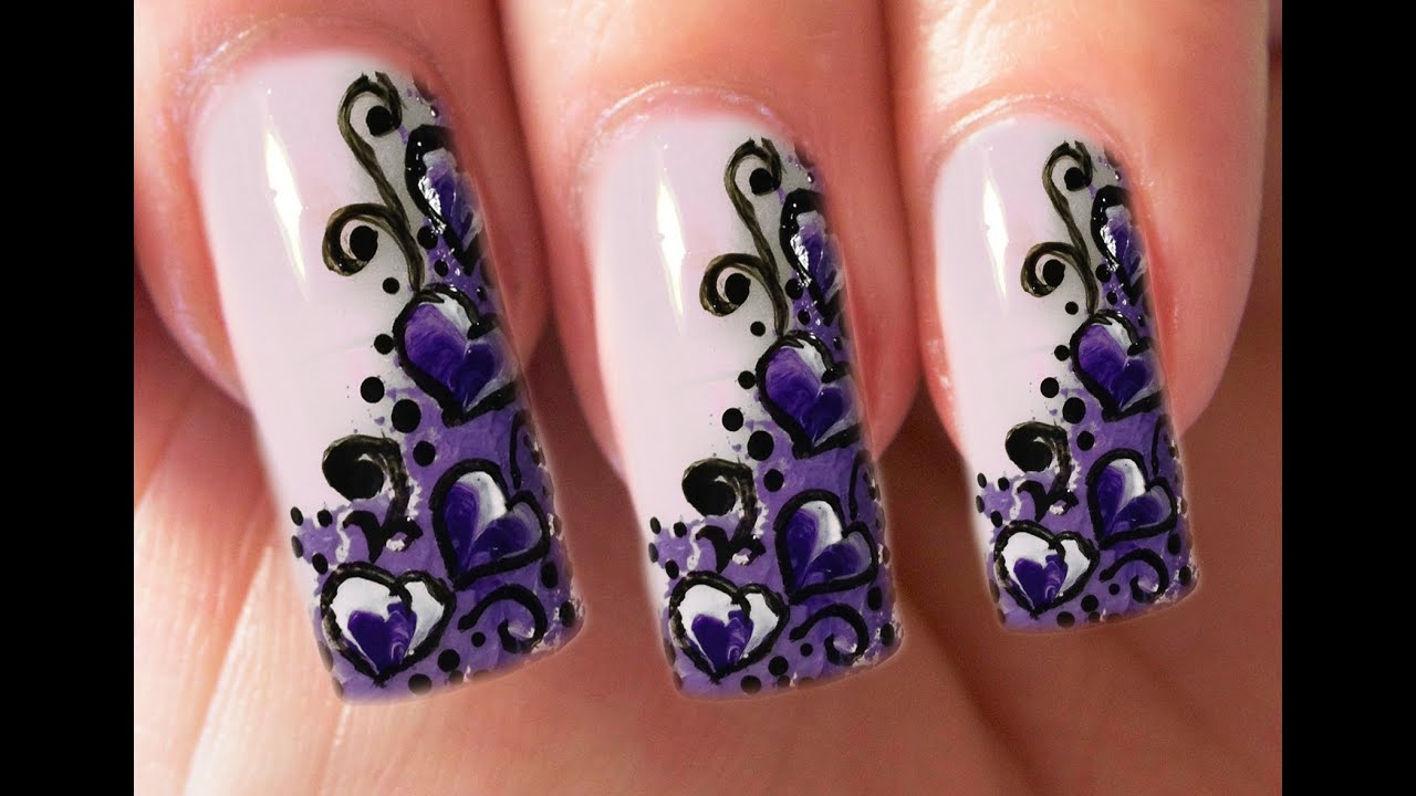 Valentine's Day Special 7/10 purple One Stroke Herzen Nail Art Tutorial