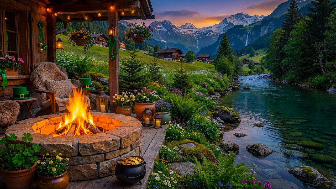 Peaceful St. Patrick’s Day Evening Porch Retreat 🍀🔥 Flowing River & Cozy Fire Pit for Relaxation