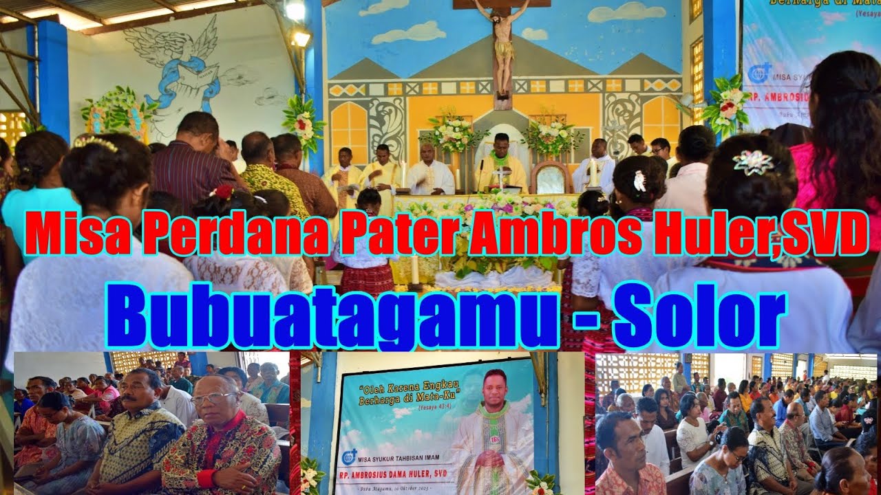 Perarakan Saat Misa Syukur  Pater Ambros Huler, SVD di Desa Bubuatagamu, Solor Selatan