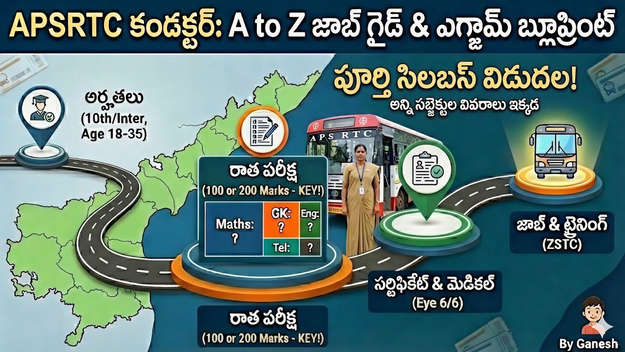 APSRTC Conductor Job Pakka 2026 | 5 Stages Selection Process| Exam Syllabus | Telugu | By Ganesh