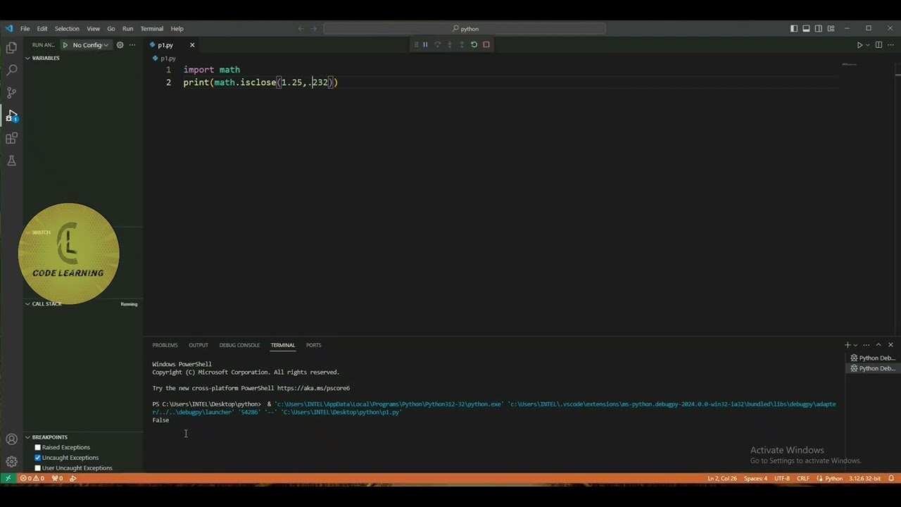 Python | importing math package 'isclose()' | CodeLearning