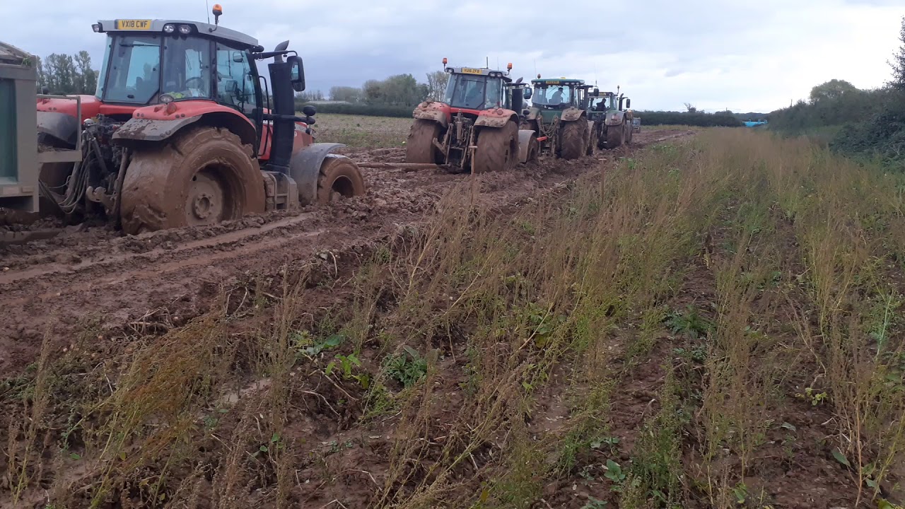 3 tractoare scot un tractor &icirc;mpotmolit