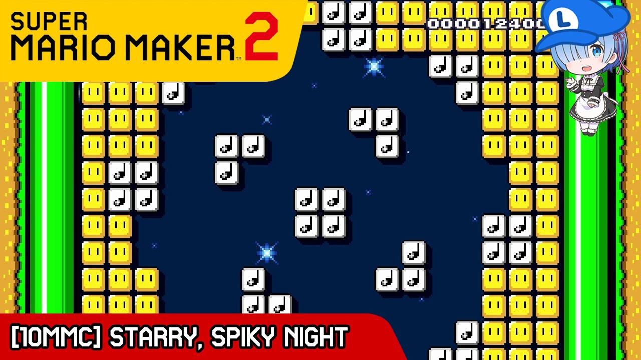 [10MMC] Starry, Spiky Night by ★☆JVolt☆★ - COOL LEVEL IDEAS in Mario Maker 2