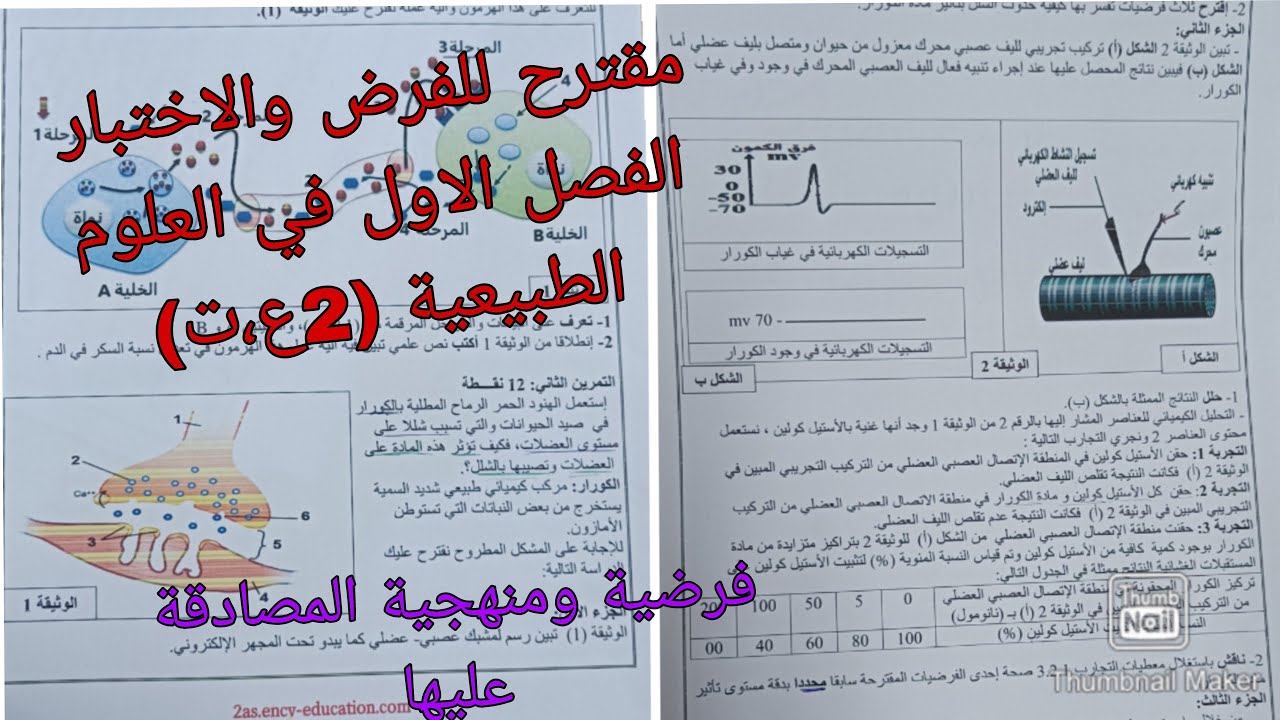 مقترح للفرض والاختبار الفصل الاول في العلوم الطبيعية للسنة الثانية ثانوي شعبة علوم تجريبية