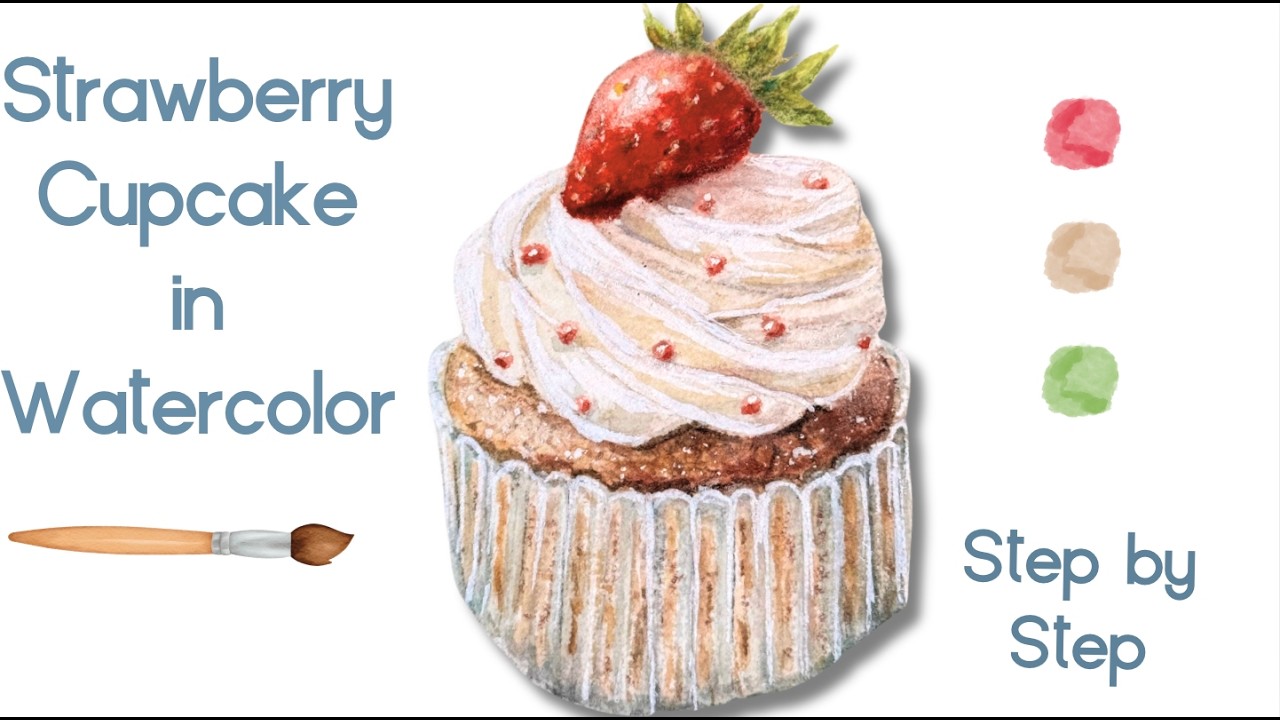 Strawberry Cupcake Valentine's Day Watercolor Tutorial