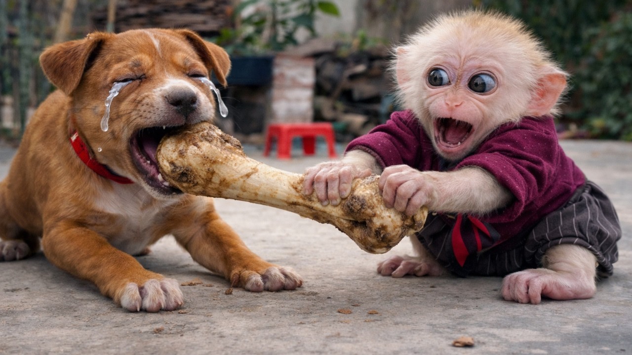 Oh No! Baby Monkey Baba Takes Bon’s Bone – What Happens Next Will Surprise You…