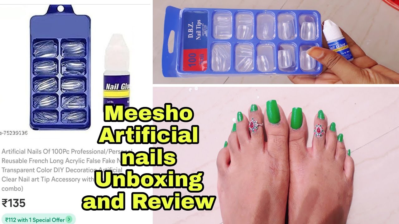 Meesho  Artificial Nails Unboxing and Review, नकली नाखून पैरों में कैसे लगाएं