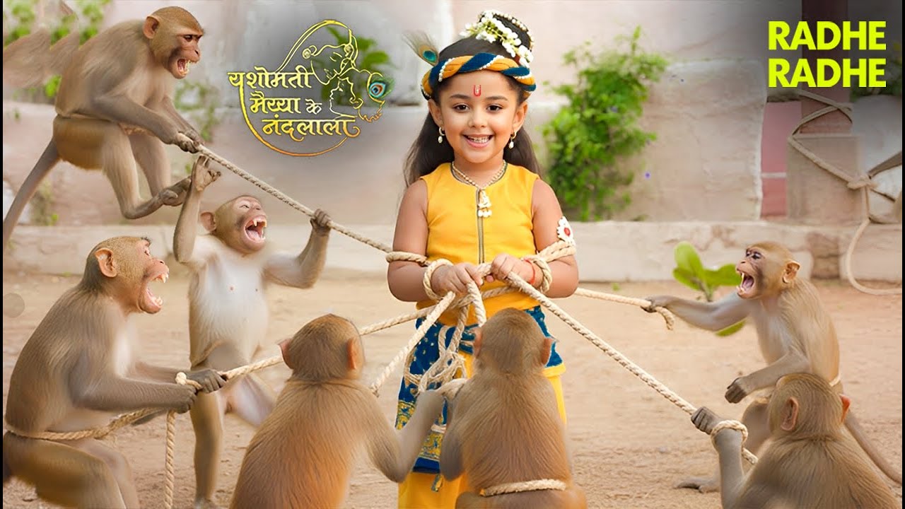 श्री कृष्णा लीला | जब बंदरों ने बांधा और पीटा बाल कान्हा! 🐒💫 | YMKN | Radhe Radhe | #bhakti #krishna