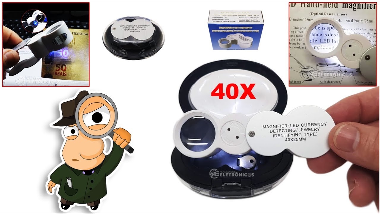 Lupa De Bolso mão Profissional 40X Com Luz De Led Branco E UV Para Reparos leitura Relojoeiro - 9888