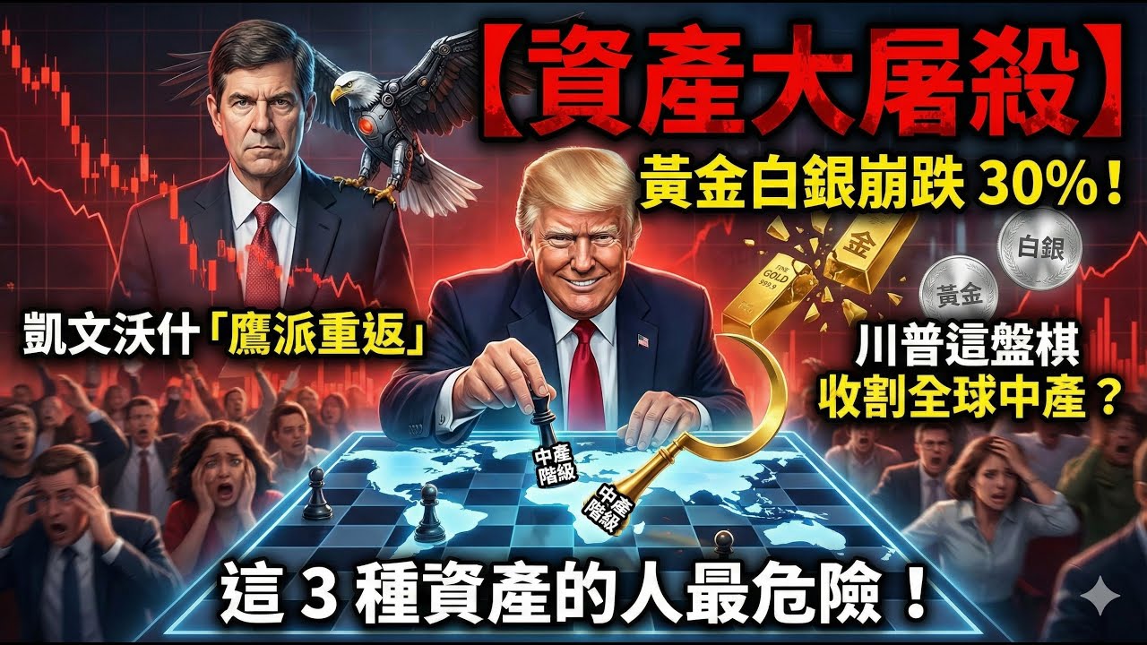 【資產大屠殺】黃金白銀崩跌 30%！凱文沃什「鷹派重返」，川普這盤棋正在收割全球中產？這 3 種資產的人最危險！