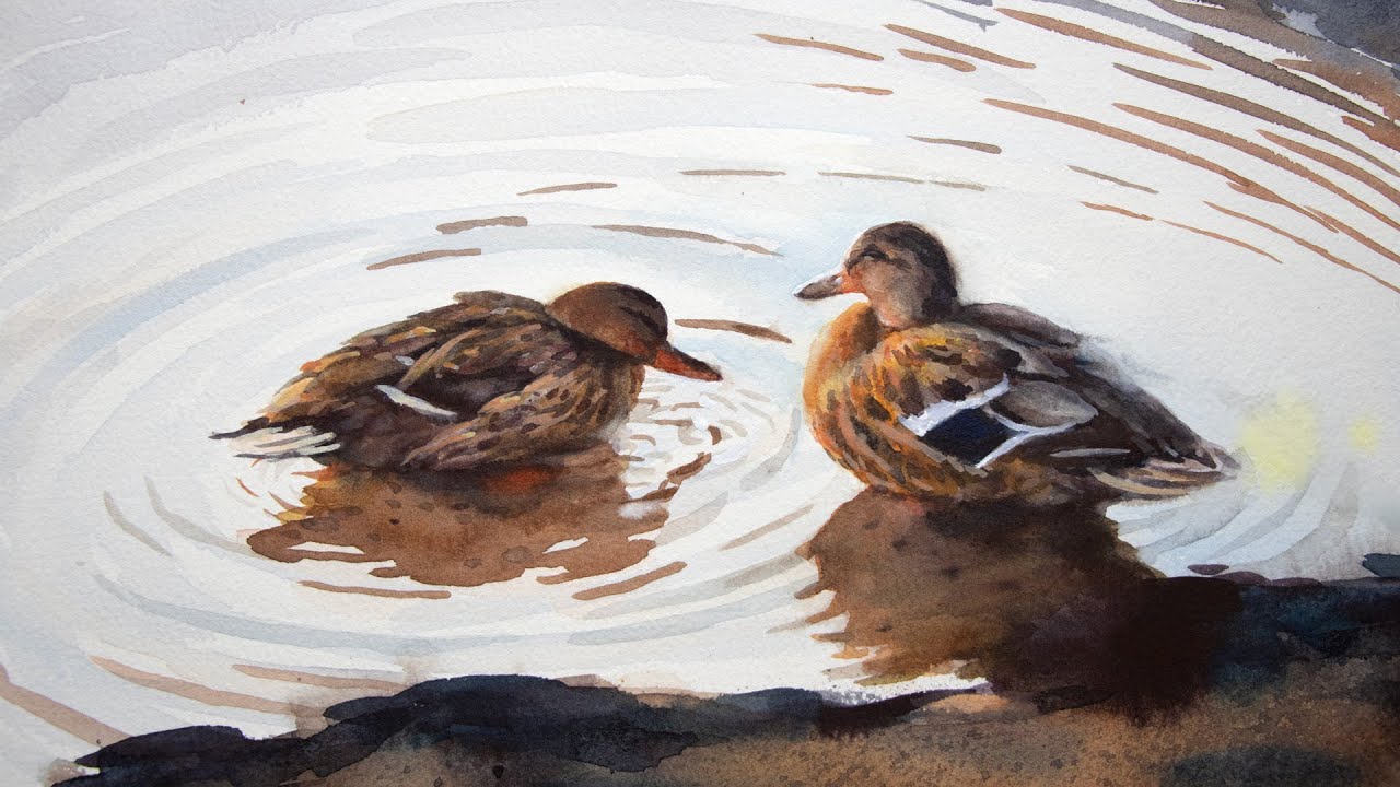Watercolor Painting of Two Ducks