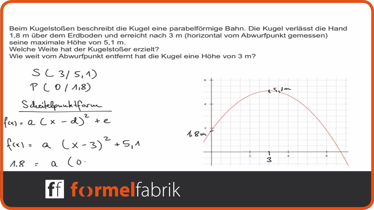 Quadratische Funktionen: Textaufgabe Kugelstoßen