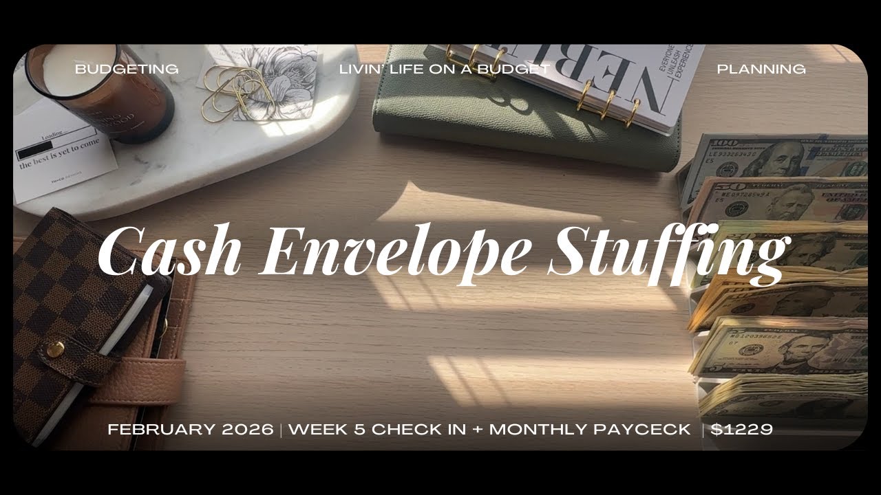 February 2026 Monthly Paycheck Cash Stuffing + Week 5 Check in ($875) | $1229