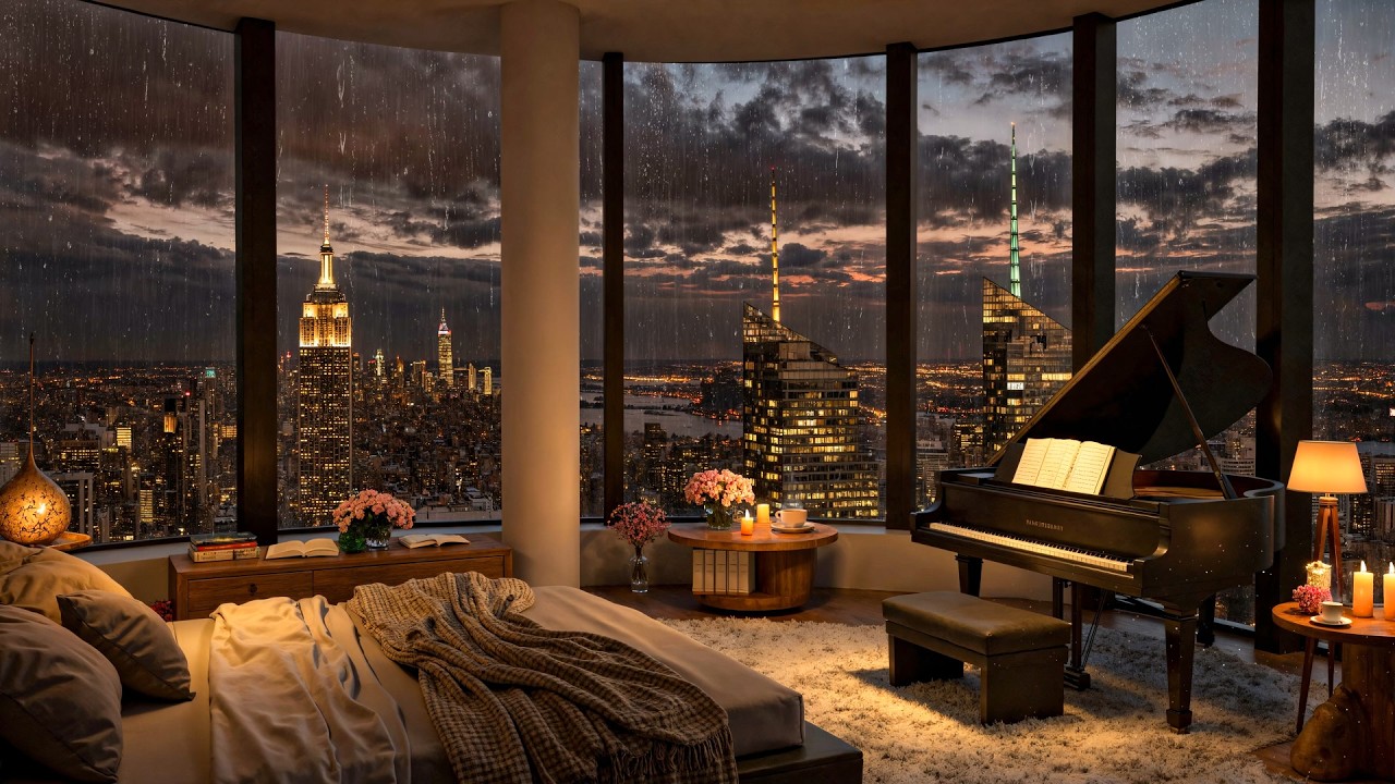 Luxurious and Cozy Bedroom Ambience - Relaxing Jazz and Rain Sounds for Peaceful Moments