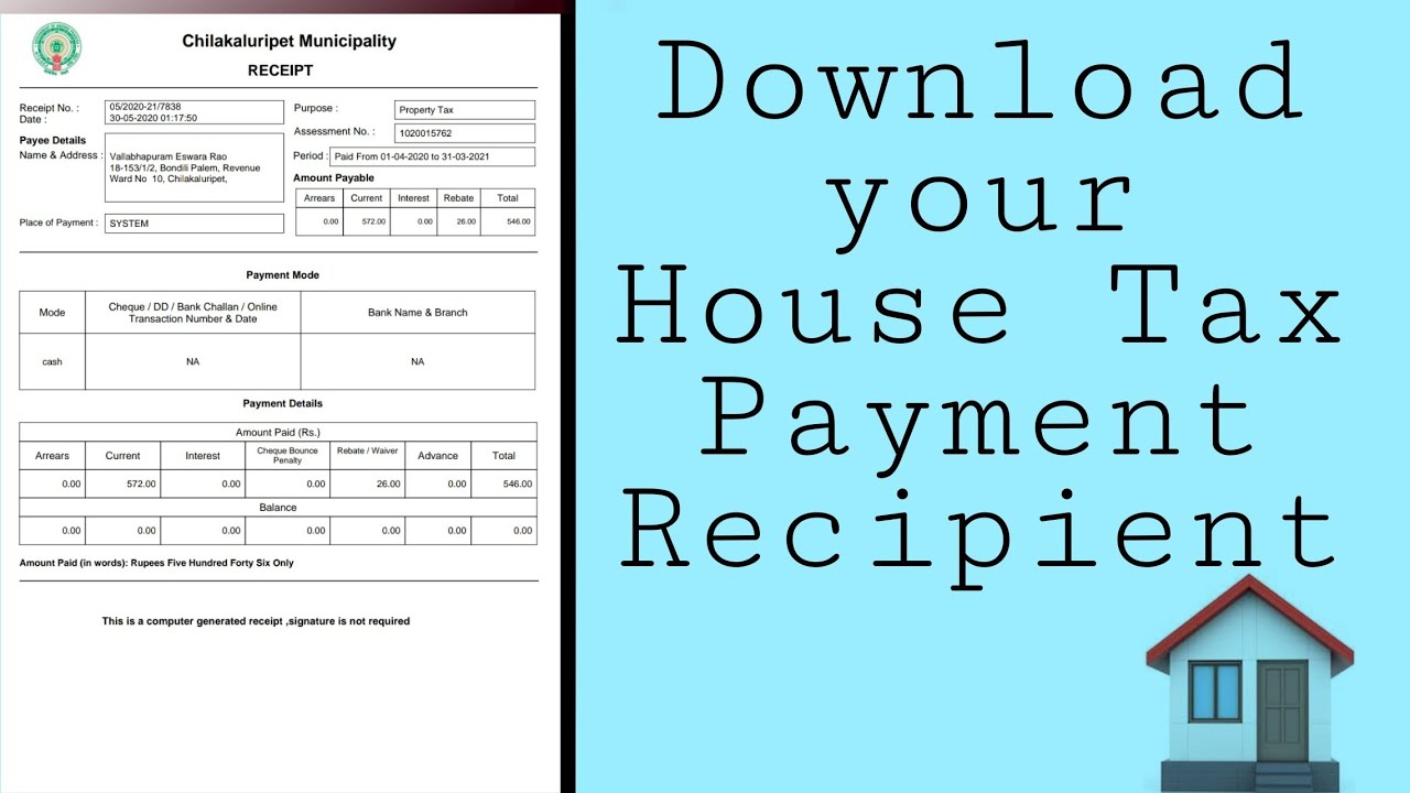 How to download house tax Payment receipt in Telugu