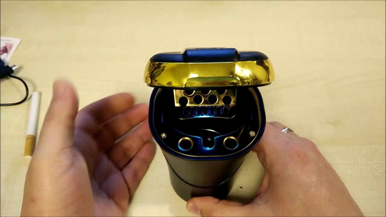 Aschenbecher mit Anz&uuml;nderfunktion, LED Beleuchtung, Akku Betrieb inkl. USB Ladekabel