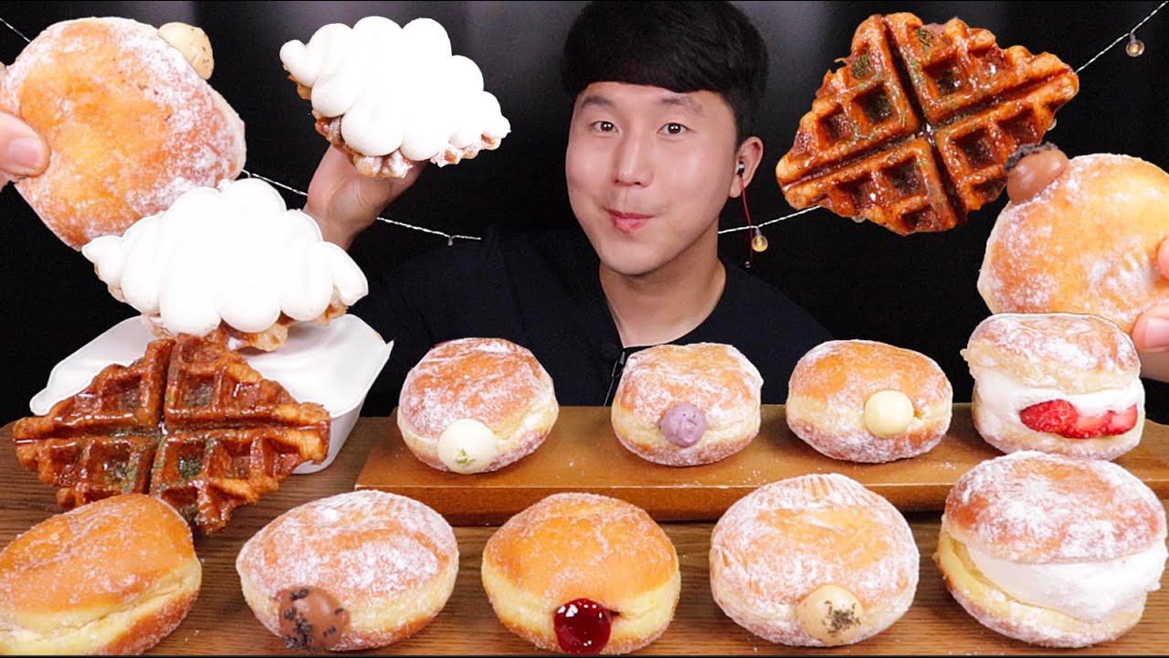 [SUB크림 폭발💥 🍩노티드 도넛🍩 종류별 먹방 (Knotted Donut Milk Cropple, Cream Donut by Type)#MUKBANG