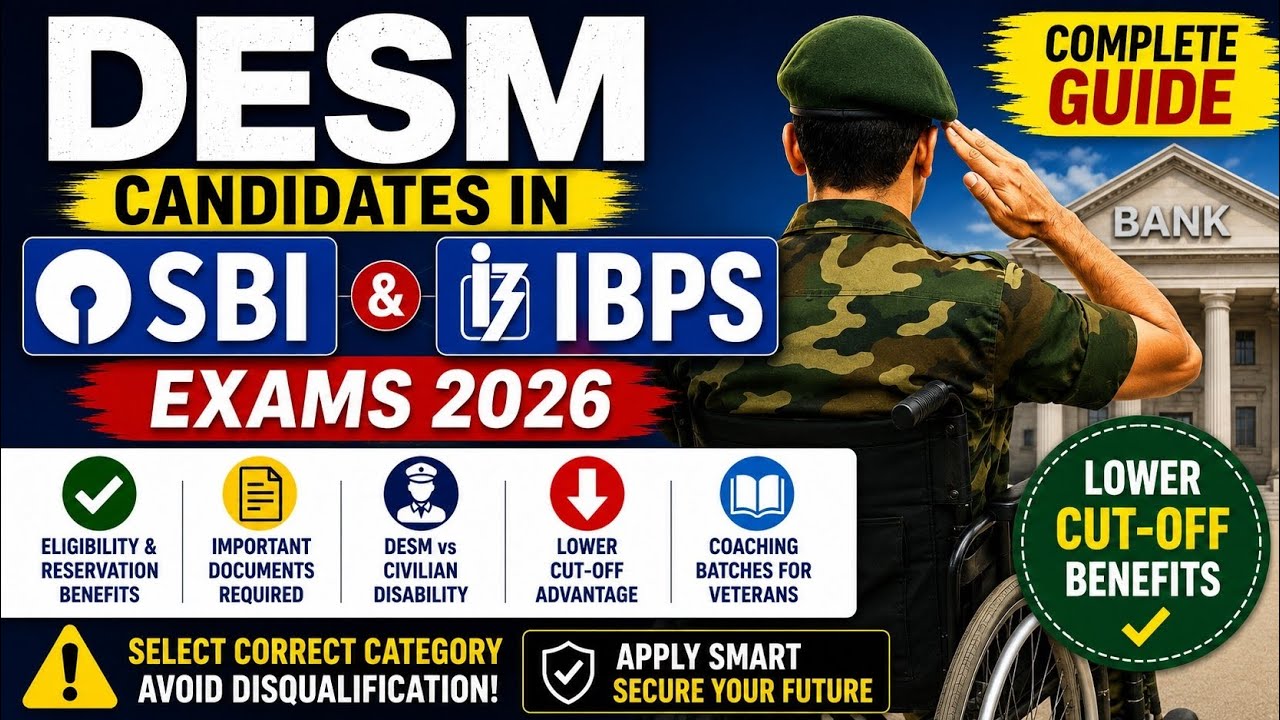 Disabled exservicemen DESM Candidates in SBI & IBPS Exams 2026 | Eligibility, Documents