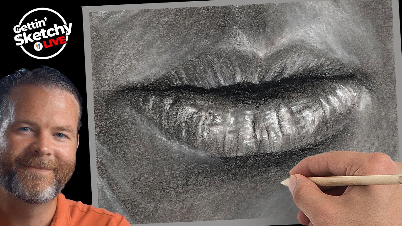 Drawing a Mouth with Black Pencils and White Charcoal - Live Drawing Exercise