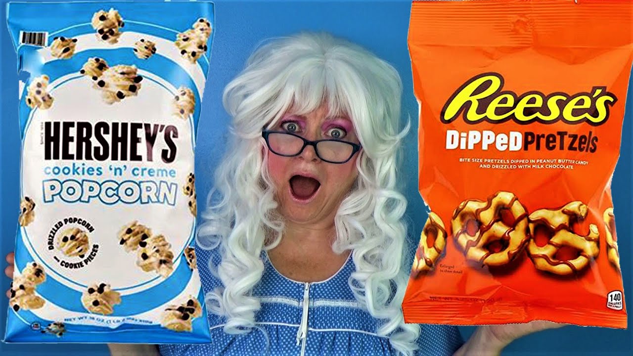 Granny McDonald's GIANT Reese's and Hershey's Popcorn Pretzels Taste Test