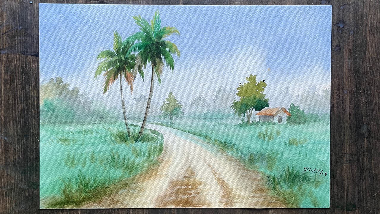 Easy landscape painting with watercolour for beginners