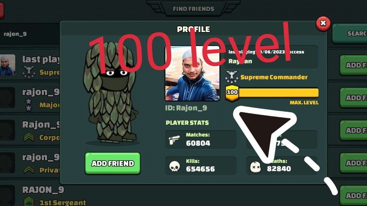 Top 5 Highest level players ids in mini militia
